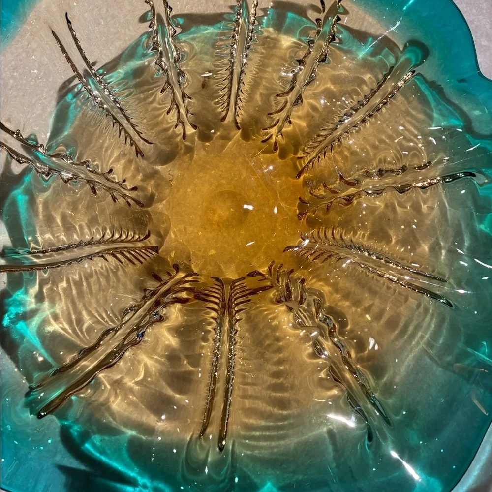 VINTAGE Venetian Murano glass Centerpiece bowl 1970s Sommerso Freeform Flower